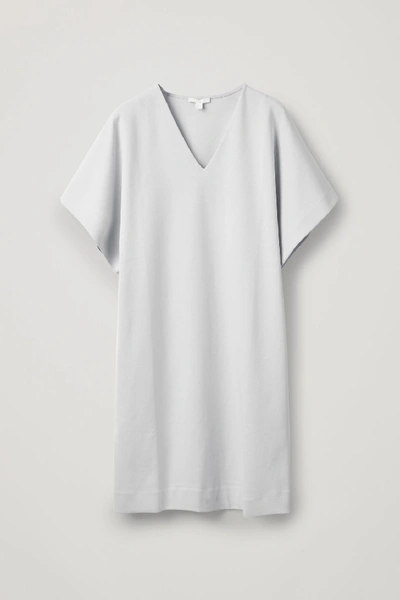 Cos Short-sleeved V-neck Cotton Dress In Grey
