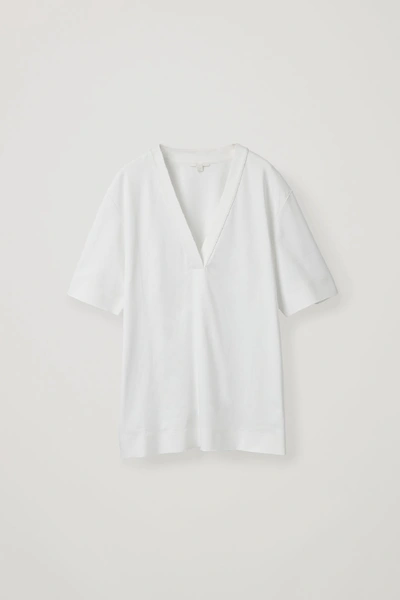 Cos Slit-neck Jersey Top In White