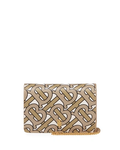 Burberry Leather Monogram Print Chain Card Holder In Beige
