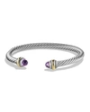 David Yurman Cable Bracelet With Gemstone In Silver With 14k Gold, 5mm In Amethyst