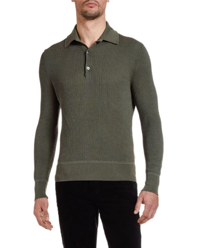 Tom Ford Slim-fit Waffle-knit Cotton-blend Polo Shirt In Green