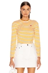 COMME DES GARÇONS PLAY COMME DES GARCONS PLAY SMALL RED HEART STRIPED TEE IN YELLOW,CDES-WS39