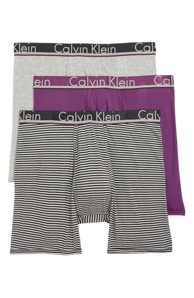 Calvin Klein 3-pack Comfort Microfiber Boxer Briefs In Mulberry/ Dizzle/ Grey Heather