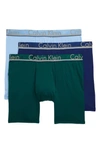 Calvin Klein 3-pack Comfort Microfiber Boxer Briefs In Forest/ Wedgewood/ Blue