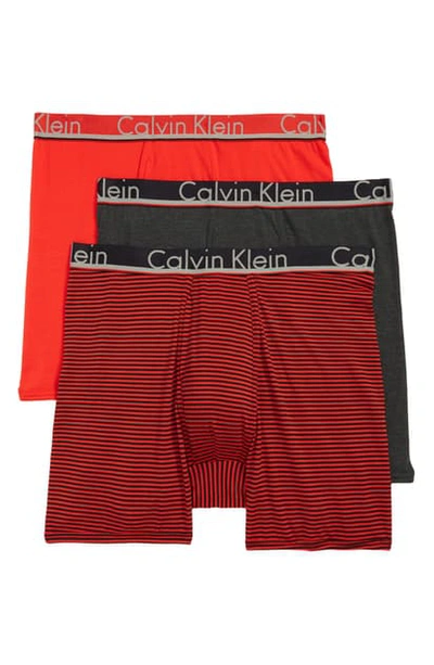 Calvin Klein 3-pack Comfort Microfiber Boxer Briefs In Ribbon/ Charcoal Heather