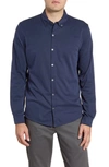 Zachary Prell Glacier Regular Fit Button-down Cotton Blend Knit Shirt In Navy