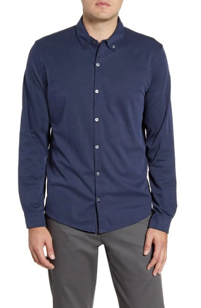 Zachary Prell Glacier Regular Fit Button-down Cotton Blend Knit Shirt In Navy