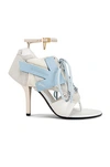 Off-white Heeled Runner Leather Sandals In White & Baby Blue