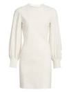 Akris Punto Puff-sleeve Wool Flannel Shift Dress In Cream