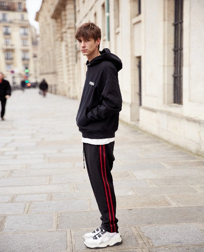 The Kooples Black Wool Trousers With Wide Red Side Bands In Schwarz