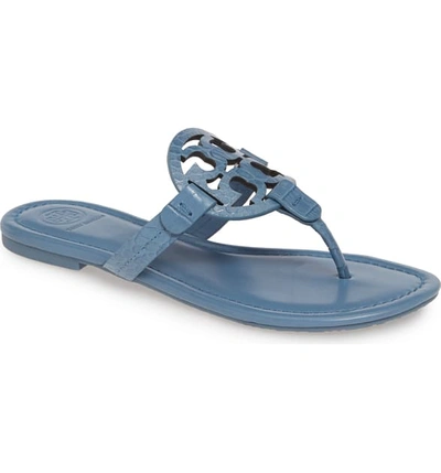 Tory Burch Miller Sandal, Embossed Leather In Blue Yonder