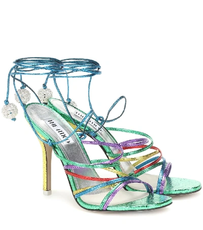 Attico Eve Crystal-embellished Metallic Lizard-effect Leather Sandals In 021  Multicoloured