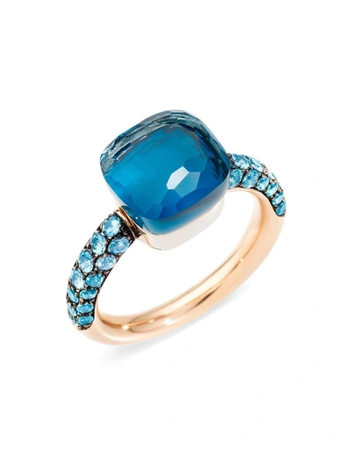 Pomellato Women's Nudo 18k Rose Gold, London Blue Topaz & Turquoise Square Ring