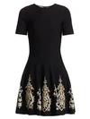 OSCAR DE LA RENTA Embroidered Hem Fit-&-Flare Dress