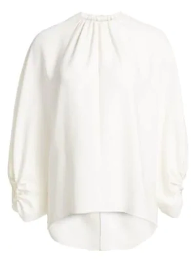 Oscar De La Renta Stretch Silk Bubble Sleeve Blouse In Ivory