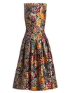 OSCAR DE LA RENTA Multi Floral Jacquard Sleeveless A-Line Dress
