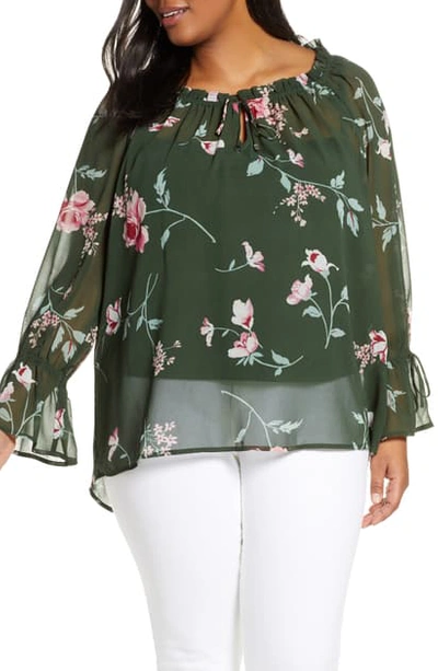 Estelle Dreamland Floral Chiffon Blouse In Green/ Pink