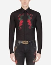 DOLCE & GABBANA COTTON GOLD-FIT SHIRT WITH ROSE PATCHES