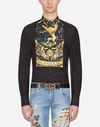 DOLCE & GABBANA COTTON GOLD-FIT SHIRT WITH PRINTED SILK PLACKET