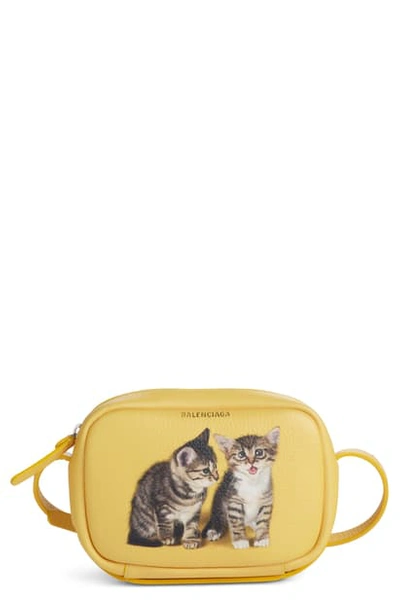 Balenciaga Extra Small Kittens Calfskin Leather Camera Bag - Yellow In Jaune/ Noir
