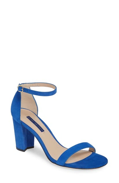 Stuart Weitzman Nearlynude Ankle Strap Sandal In Royal Blue Suede