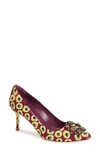 Manolo Blahnik 'hangisi' Crystal Embellished Pump In Yellow Floral Print