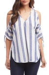 Karen Kane Cold-shoulder Tie-sleeve Top In Stripe