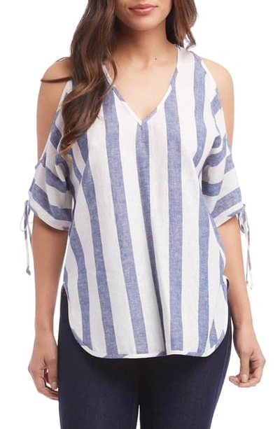 Karen Kane Cold-shoulder Tie-sleeve Top In Stripe