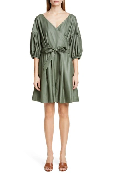 Adeam Wrap Front Belted Romper In Olive