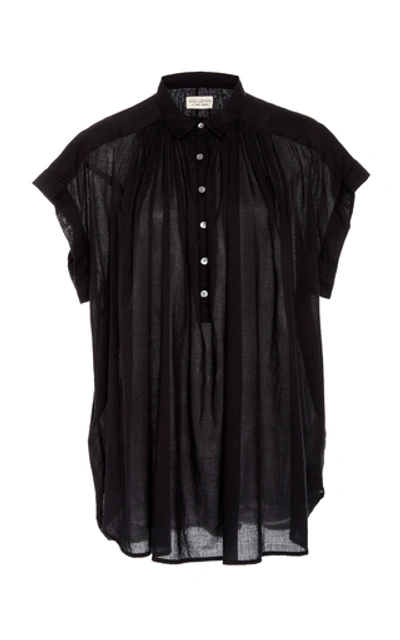Nili Lotan Normandy Shirred Cotton Blouse In Black