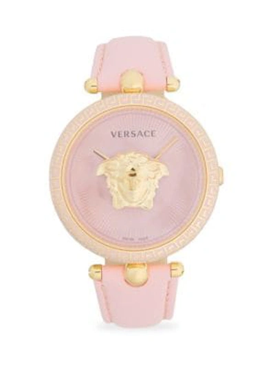 Versace Logo Stainless Steel & Leather-strap Watch In Pink