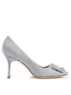 MANOLO BLAHNIK SILVER HANGISI GLITTER TEXTILE PUMPS,10956064