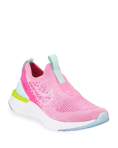 Nike Epic Phantom React Flyknit Sneakers In Pink/white