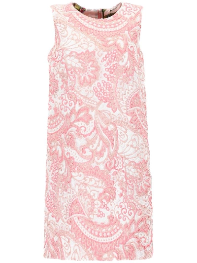 Dolce & Gabbana Sleeveless Short Lamé Jacquard Dress In Pink