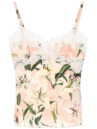 Dolce & Gabbana Lily Print Lingerie Top In Pink,white,green