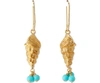 AURELIE BIDERMANN ROUDOUDOU EARRINGS,SS19BO04 MG GOLD TURQUOISE