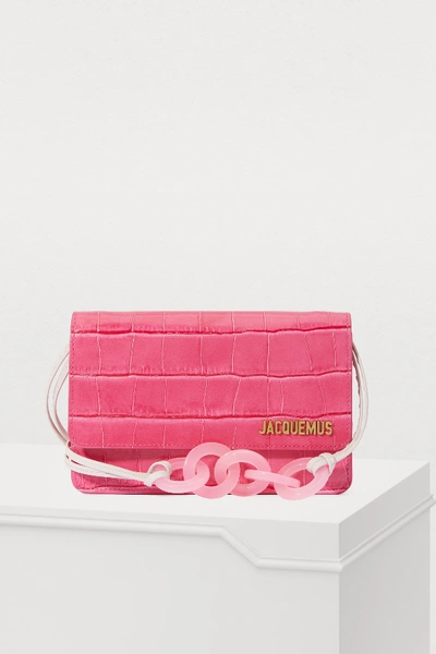 Jacquemus Le Sac Riviera Croc Embossed Leather Bag In Pink