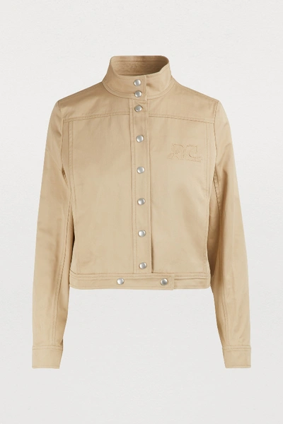 Courrèges Cropped Cotton Jacket In Beige