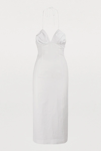 Jacquemus Bambino Linen Halterneck Midi Dress In White