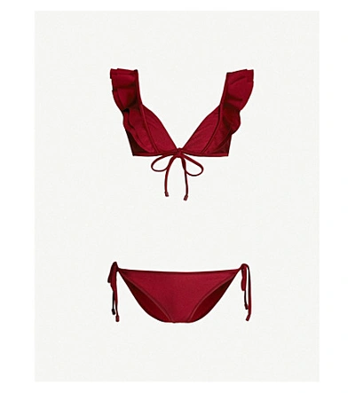 Zimmermann Amari Crimson Ruffle-trimmed Bikini In Ruby