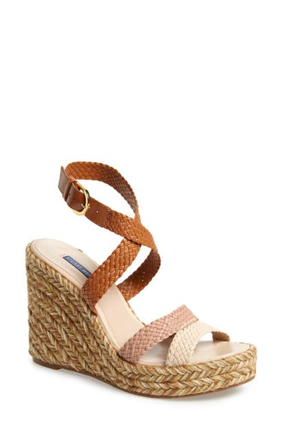 Stuart Weitzman Elsie Tricolor Espadrille Wedge Sandals In Beige Combo