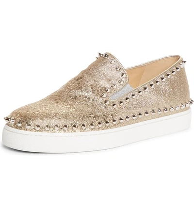 Christian Louboutin 20mm Pik Boat Glittered Sneakers In Gold