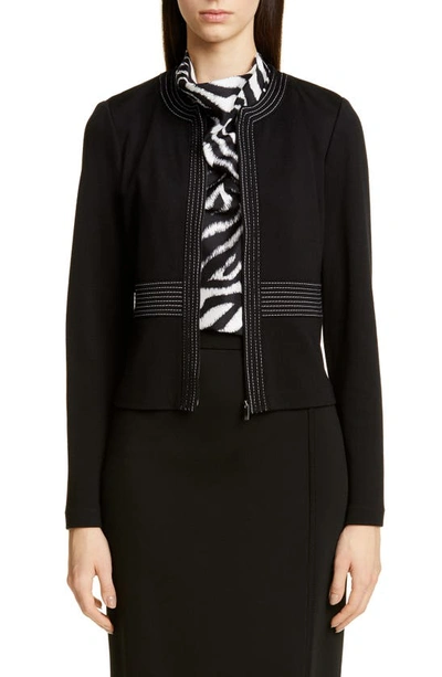 St John Defined Topstitching Milano Knit Jacket In Caviar