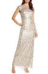 ADRIANNA PAPELL SEQUIN POPOVER COLUMN GOWN,AP1E205437