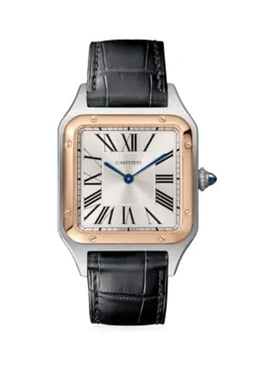 Cartier Santos Dumont De  Large 18k Rose Gold, Stainless Steel & Black Alligator-strap Watch