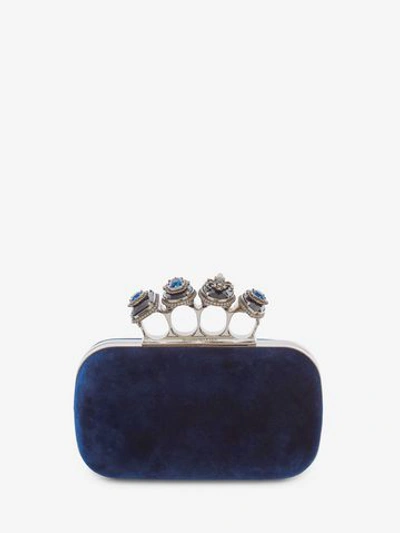 Alexander Mcqueen Spider Jewelled Four Ring Box Clutch In Oltremare