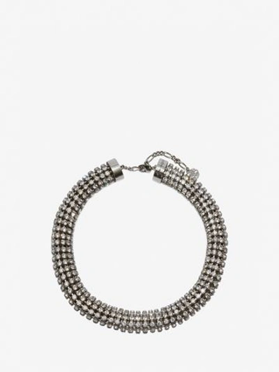 Alexander Mcqueen Pave Tubular Choker In Silver/crystal