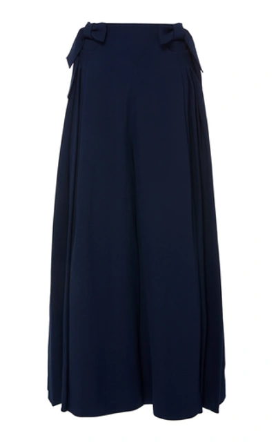 Delpozo Bow-detailed Cropped Wide-leg Trousers In Blue