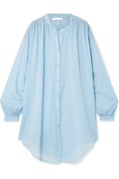 Skin Brea Gathered Cotton-voile Shirt In Light Blue