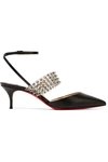 CHRISTIAN LOUBOUTIN LEVITA 55 SPIKED PVC AND LIZARD-EFFECT LEATHER PUMPS